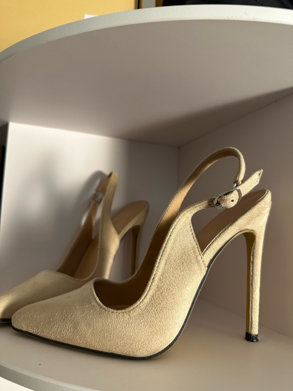 Beige Suede Slingback Stiletto Heels - Women